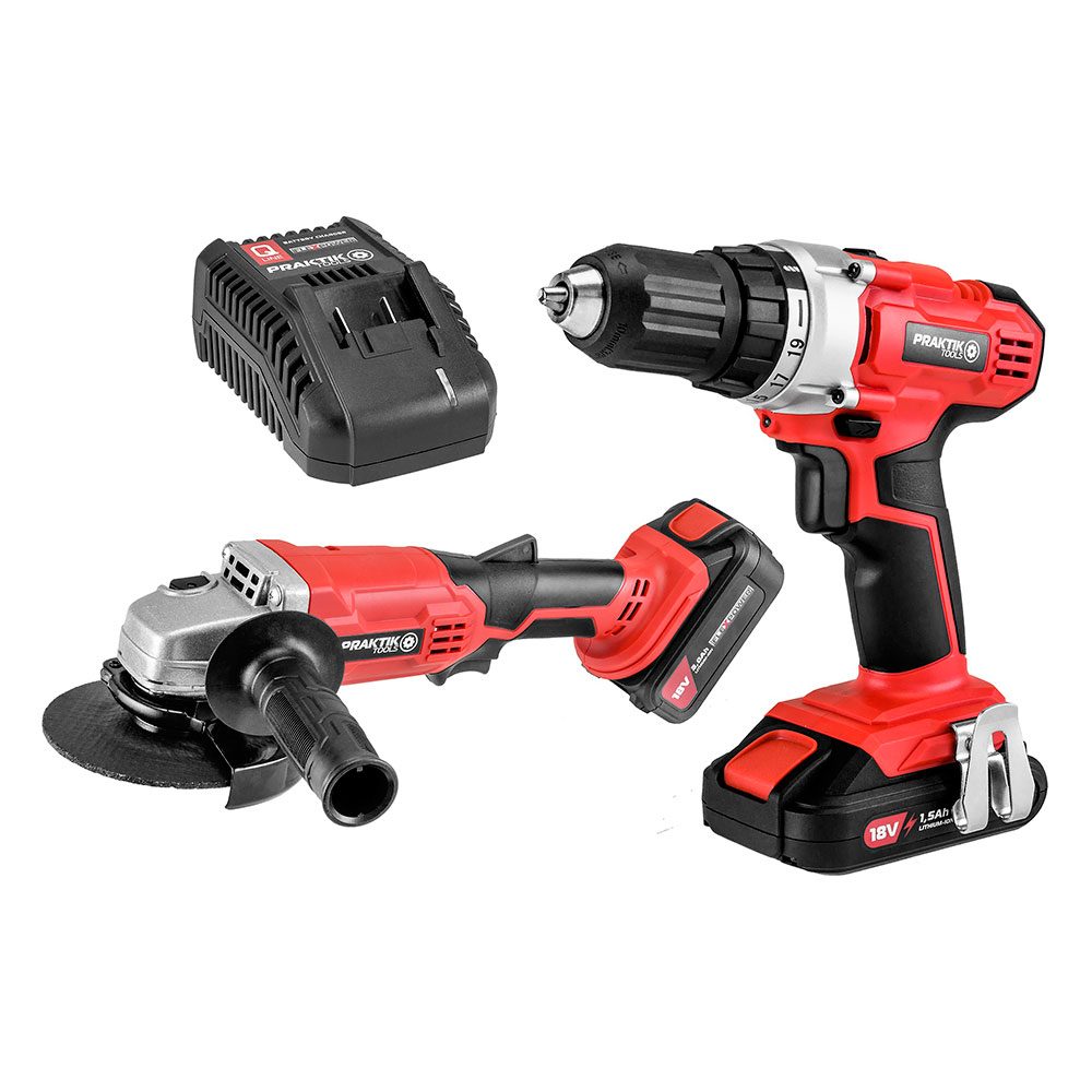 PRAKTIK aku set PTQ026 bušilica, kutna brusilica FlexPower 18V 2xAku 1,5/3,0Ah