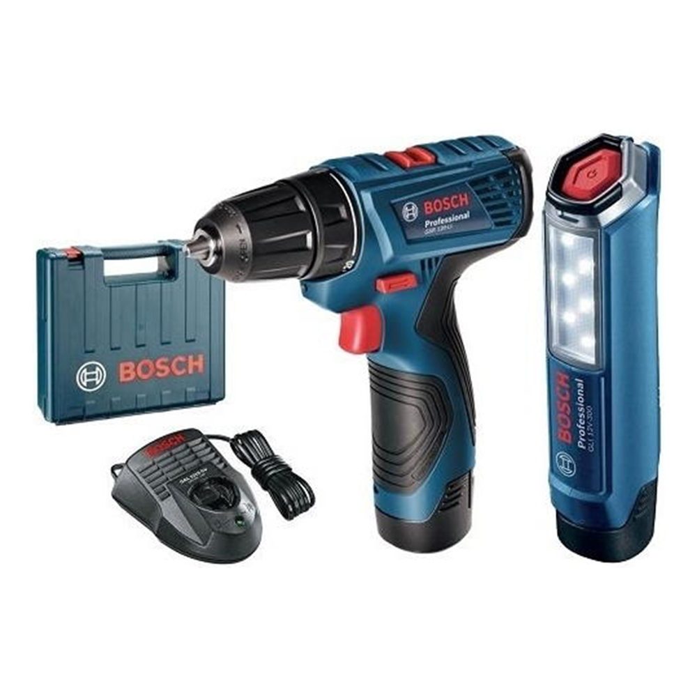 BOSCH aku bušilica GSR 120 LI + aku svijetljika GLI 12V-300 2xAku 12V 2,0Ah kovčeg