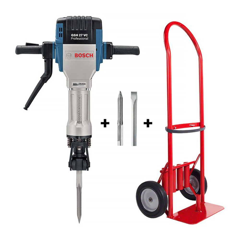 BOSCH udarni čekić GSH 27 VC + transportna kolica + 2 dlijeta