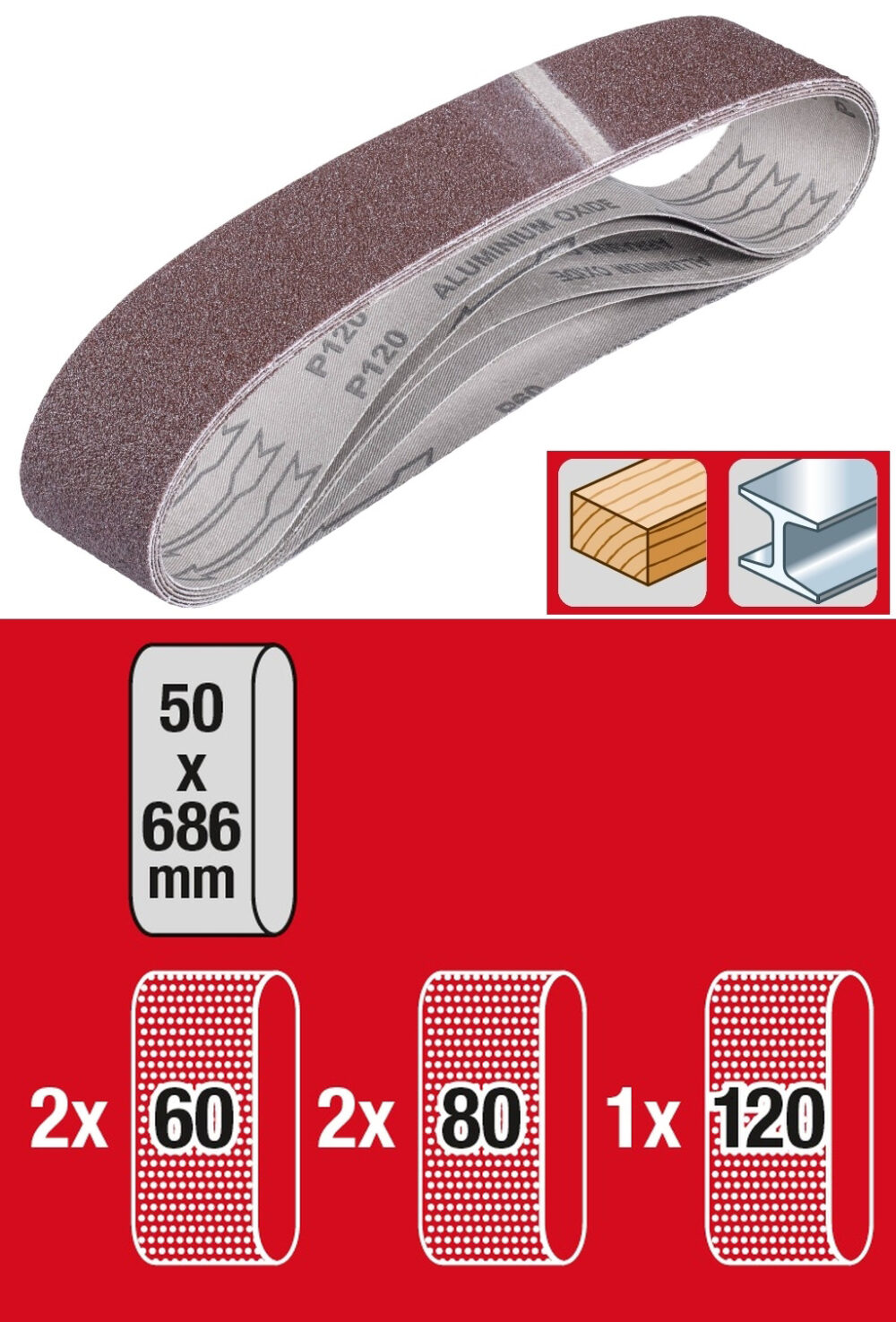 KWB set brusnih traka 5/1, 686x50 mm, g60, g80, g120 za TC-US 240 i TC-US 350 - Image 2