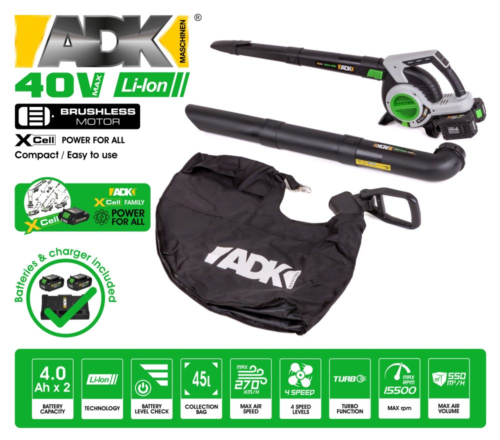 ADK aku puhalo-usisavač-drobilica za lišće SF8A512 Xcell 2xAku 20+20V 4,0Ah - Image 2