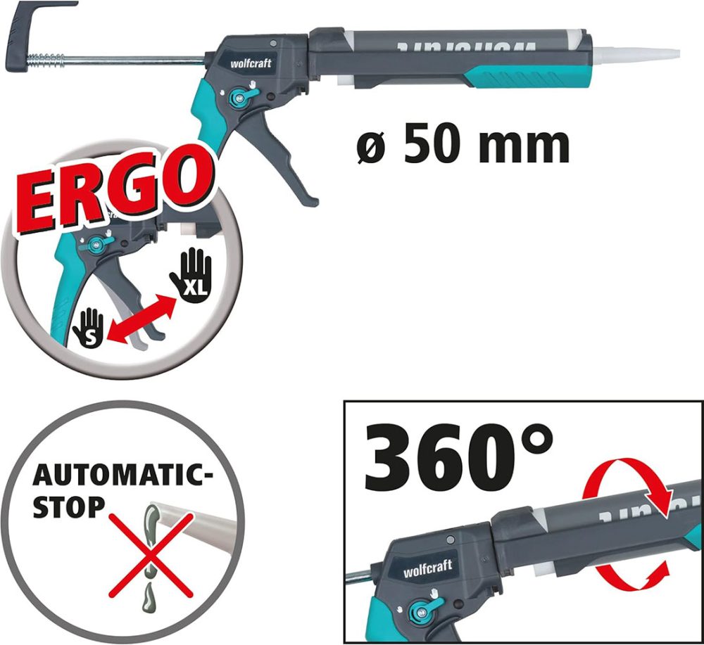 WOLFCRAFT pištolj za kartuše/ silikon MG 400 ERGO 310 ml W4354000 - Image 4