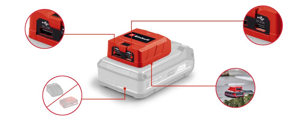 EINHELL prijenosni adapter TE-CP 18 Li USB A/C PXC 18V bez baterije - Image 2