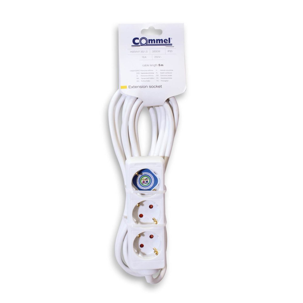COMMEL produžni kabel 5m 3x utičnica 16A bijeli 0806 - Image 2