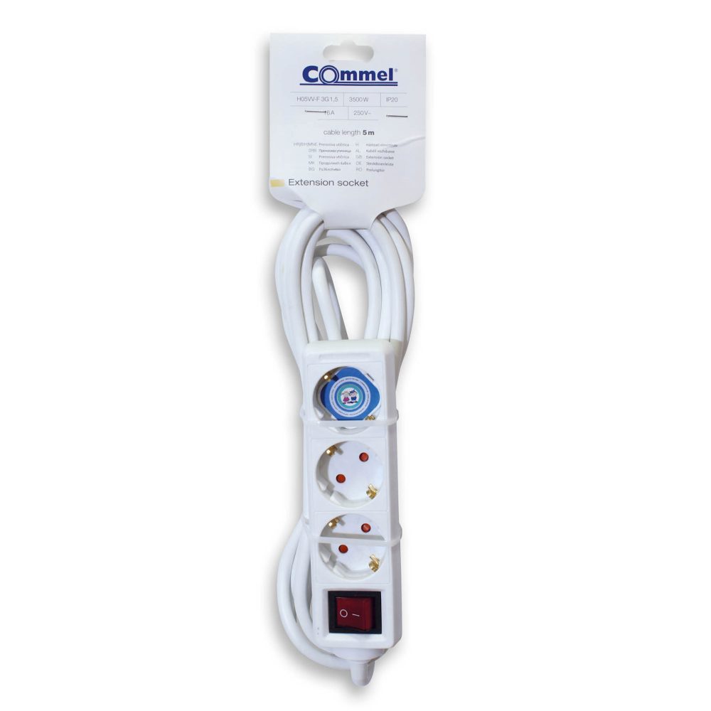 COMMEL produžni kabel 5m 3x utičnica 16A sklopka bijeli 0816 - Image 2