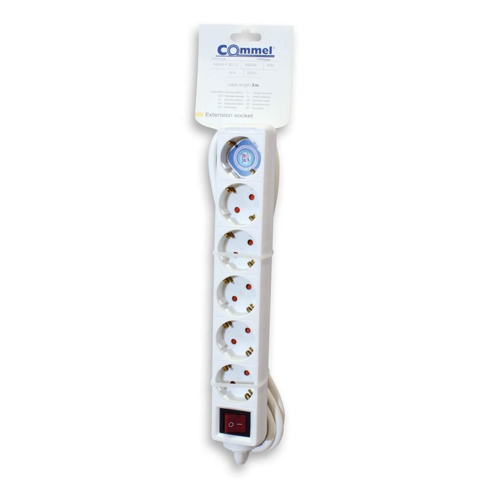 COMMEL produžni kabel 3m 6x utičnica 16A sklopka bijeli 0837 - Image 2