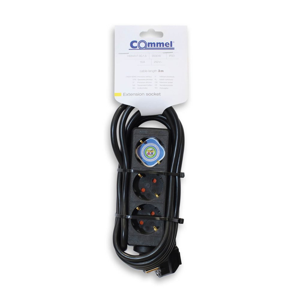 COMMEL produžni kabel 3m 3x utičnica 16A crni 232-322 - Image 2