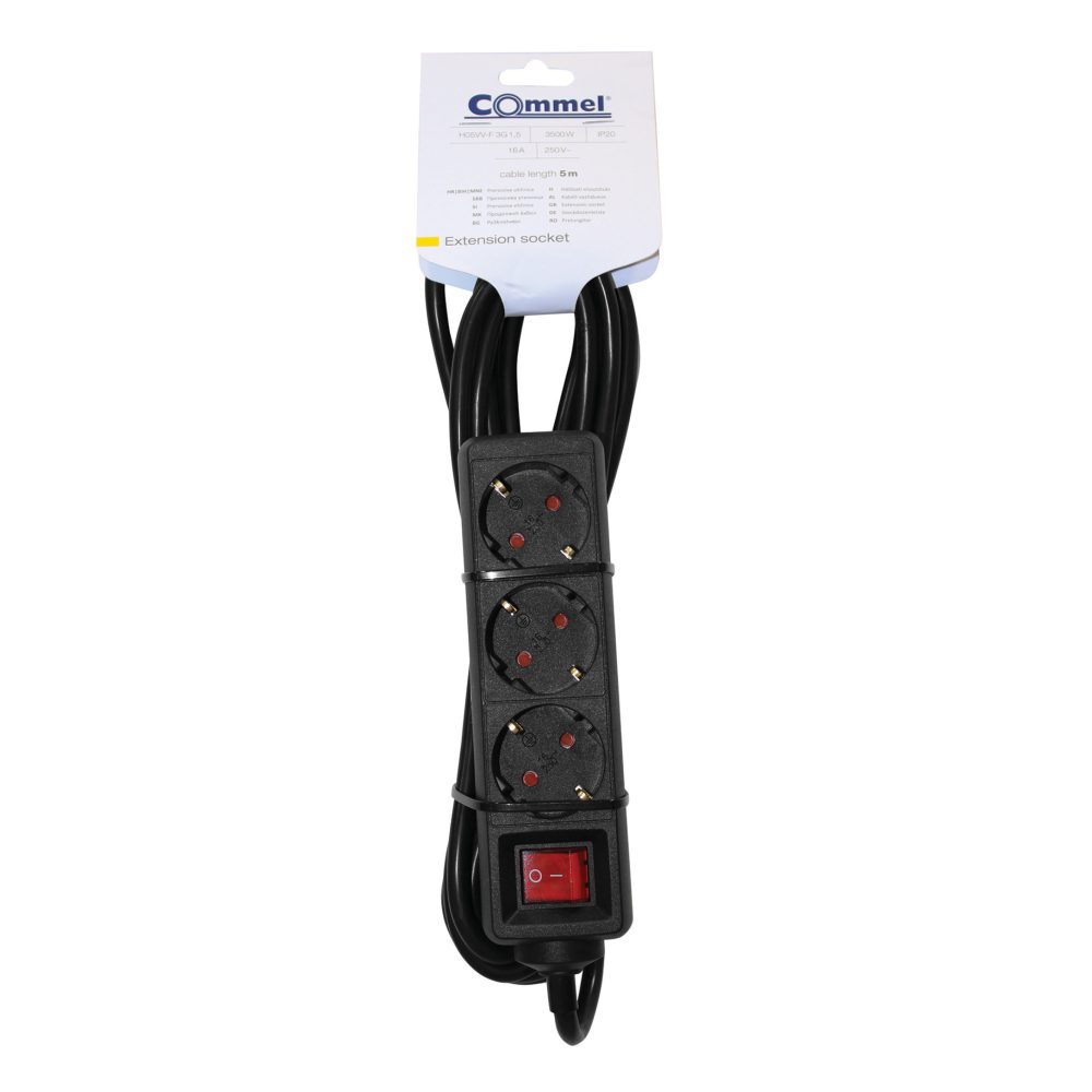 COMMEL produžni kabel 5m 3x utičnica 16A sklopka crni 232-326 - Image 2