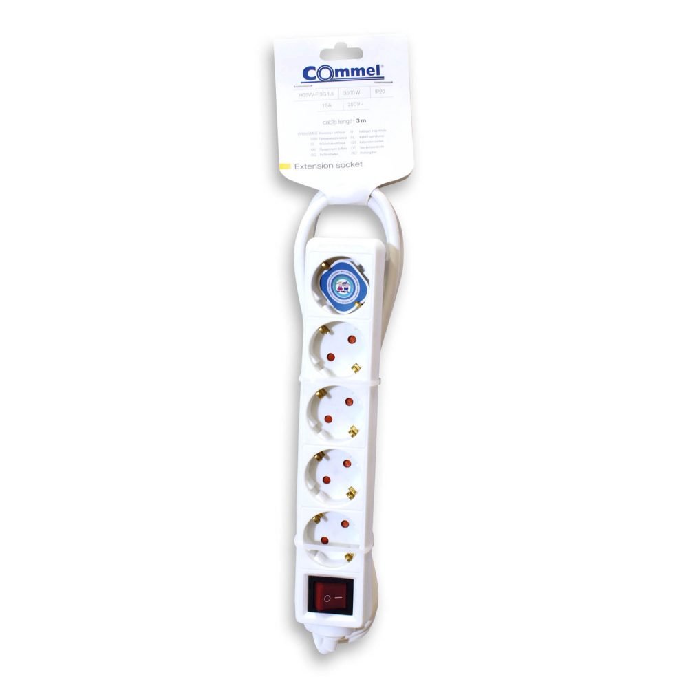 COMMEL produžni kabel 3m 5x utičnica 16A sklopka bijeli 232-504 - Image 2