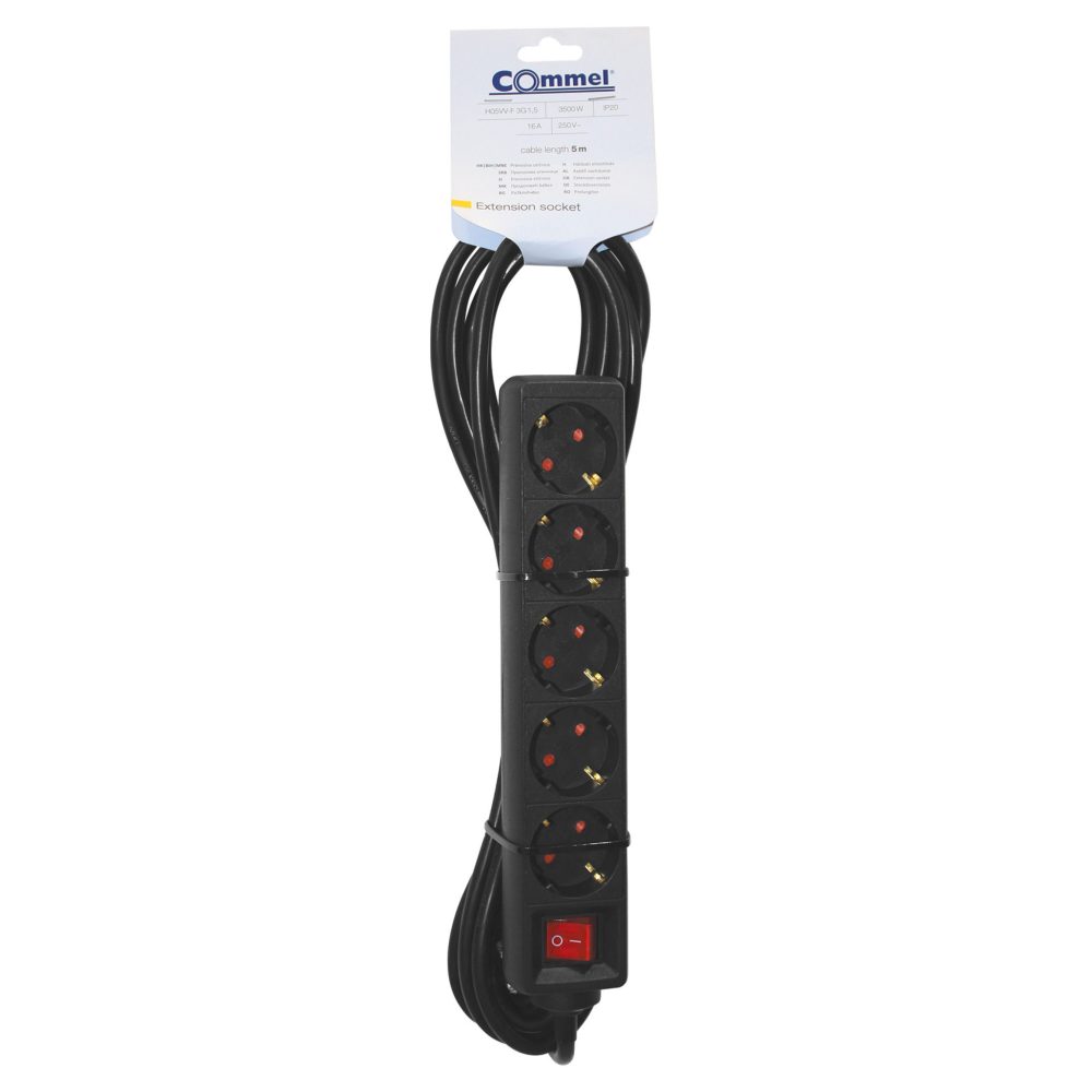 COMMEL produžni kabel 5m 5x utičnica 16A sklopka crni 232-526 - Image 2