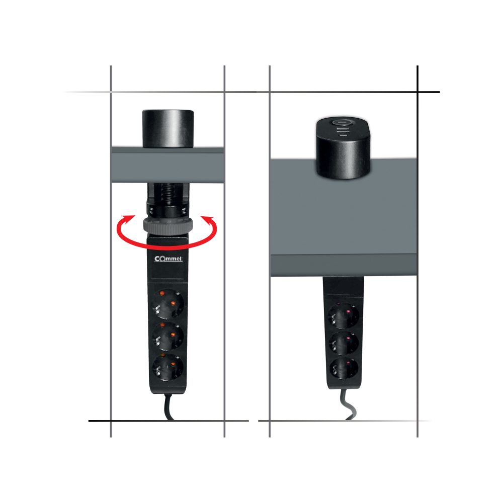 COMMEL ugradbena utičnica 1,4m 3x utičnica 2xUSB 16A crna 235-130 - Image 2