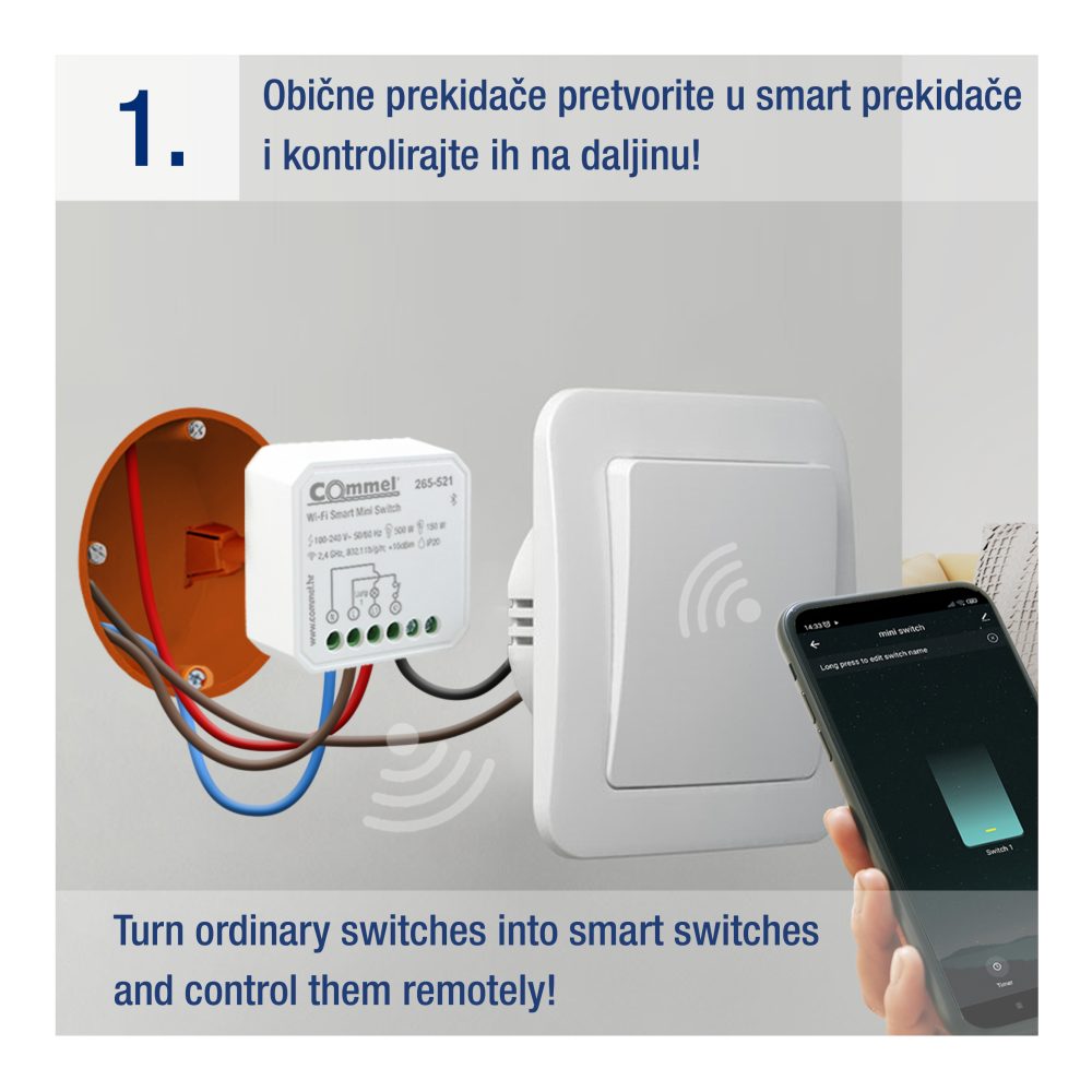 COMMEL mini Wi-Fi switch 5A jednostruki bijeli 265-521 - Image 4