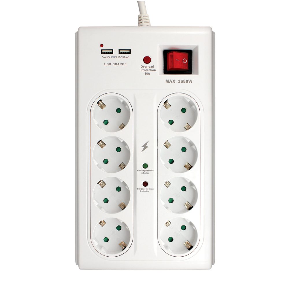 COMMEL produžni kabel 3m 8x utičnica USB 16A sklopka bijeli 380-107 - Image 2