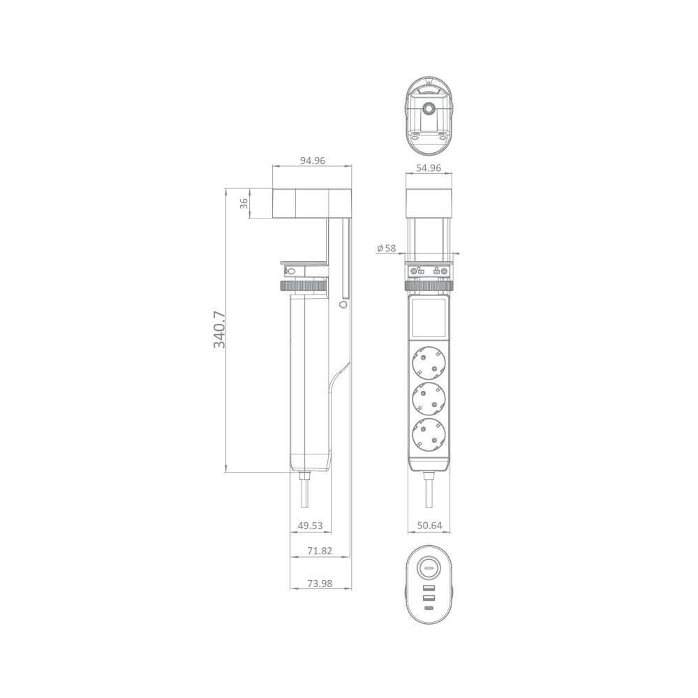 COMMEL ugradbena utičnica 1,4m 3x utičnica 2xUSB 16A crna 235-130 - Image 3