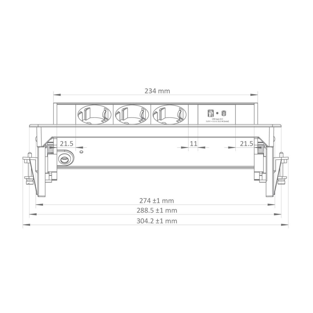 COMMEL ugradbena utičnica 2m 3x utičnica 2xUSB 16A crna 235-102 - Image 4