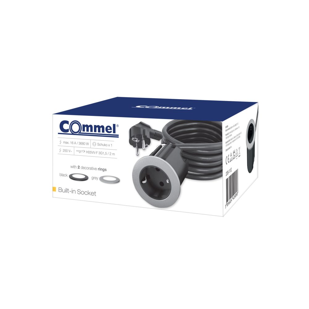 COMMEL ugradbena utičnica 2m 16A crna 235-112 - Image 3