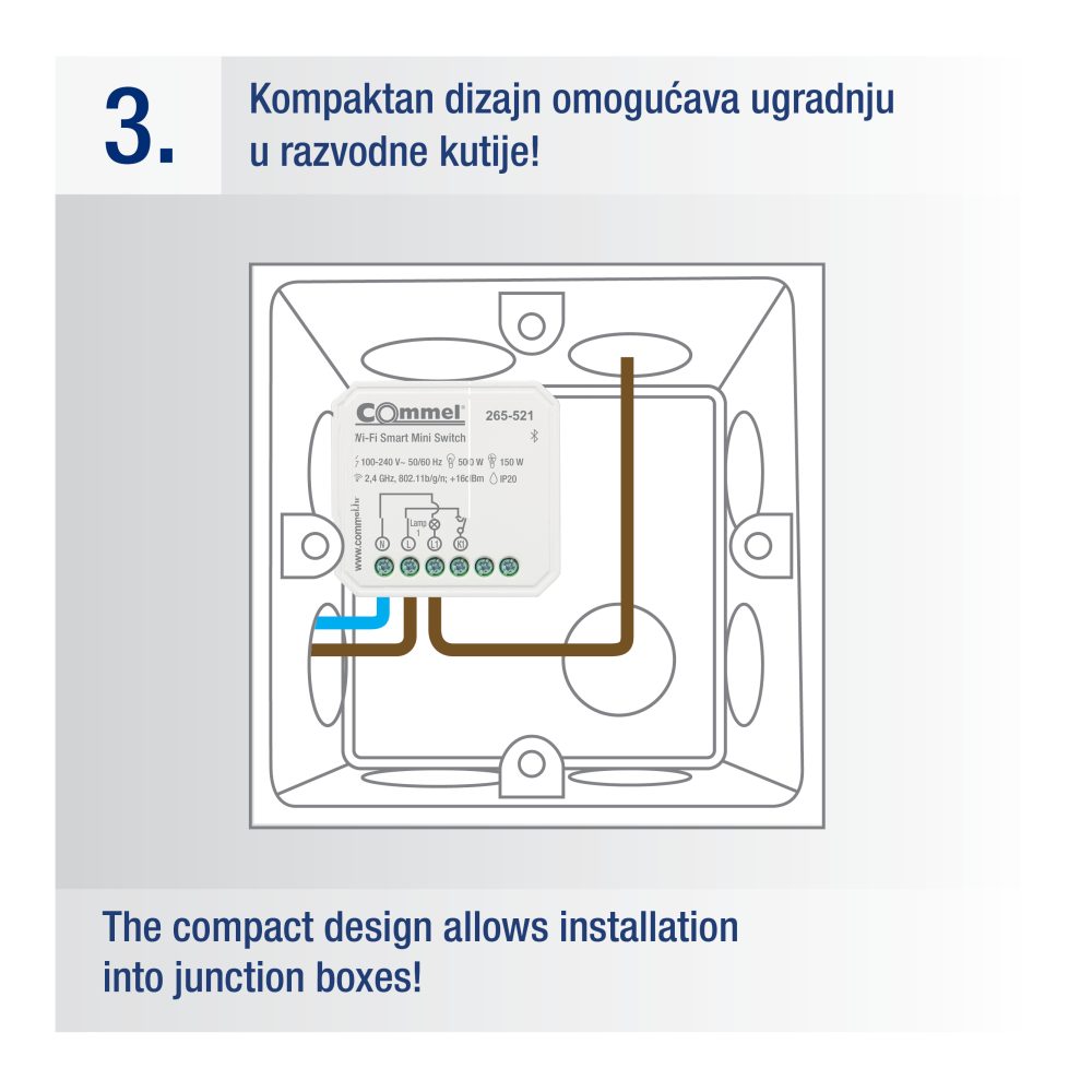 COMMEL mini Wi-Fi switch 5A jednostruki bijeli 265-521 - Image 2