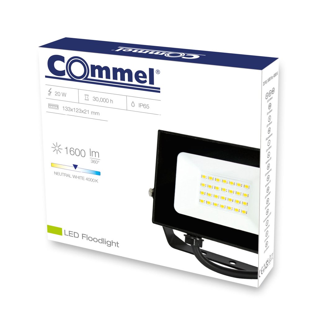 COMMEL LED reflektor 20W 4000K 1600lm crni 306-229 - Image 2