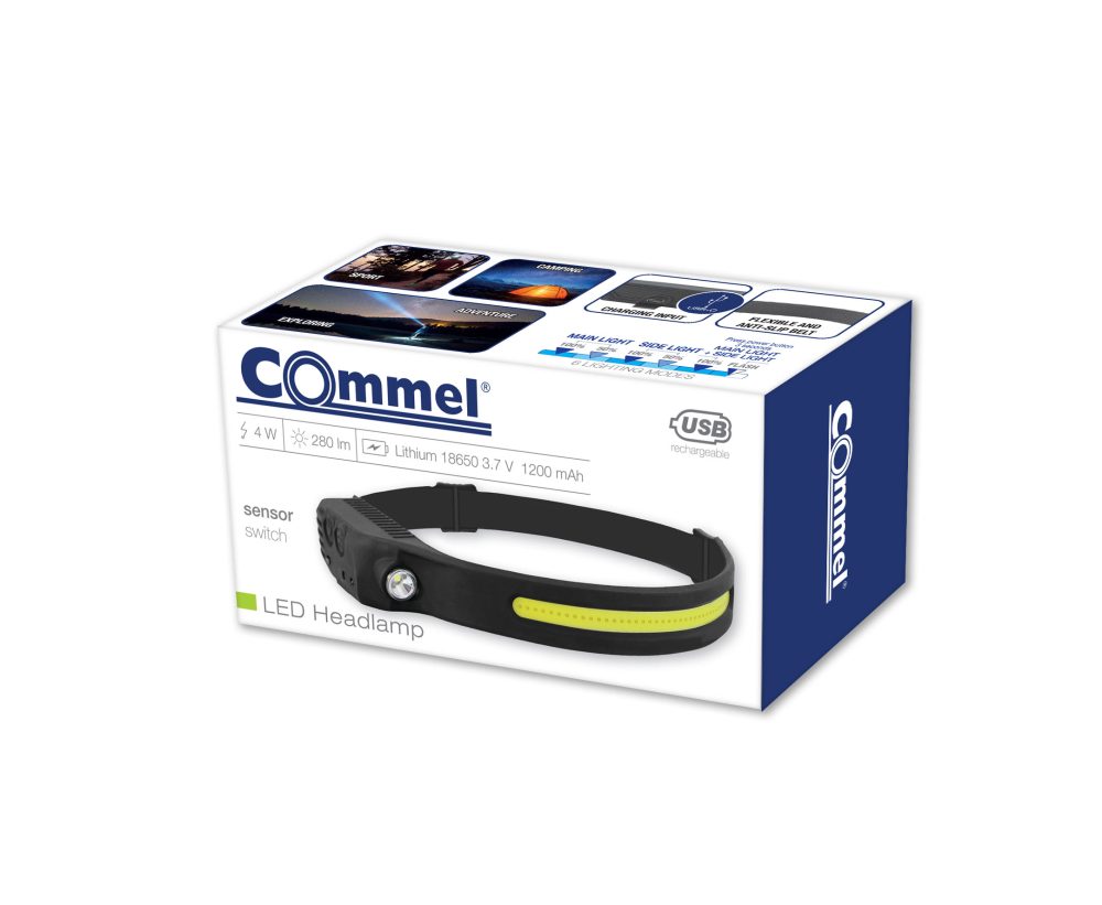 COMMEL LED svjetiljka punjiva naglavna 4W 280lm senzor crna 401-213 - Image 3