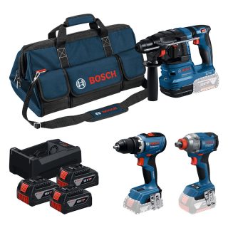 BOSCH aku set - aku bušilica GSR 18V-65 + aku bušaći čekić GBH 18V-22 + aku stezač GDX 18V-285 3xAku 5,0Ah torba