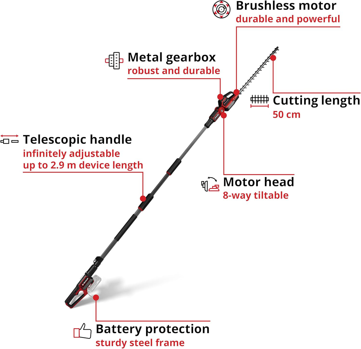 EINHELL aku teleskopske škare za živicu GP-HH 18/50 Li BL PXC 18V bez baterije - Slika 2