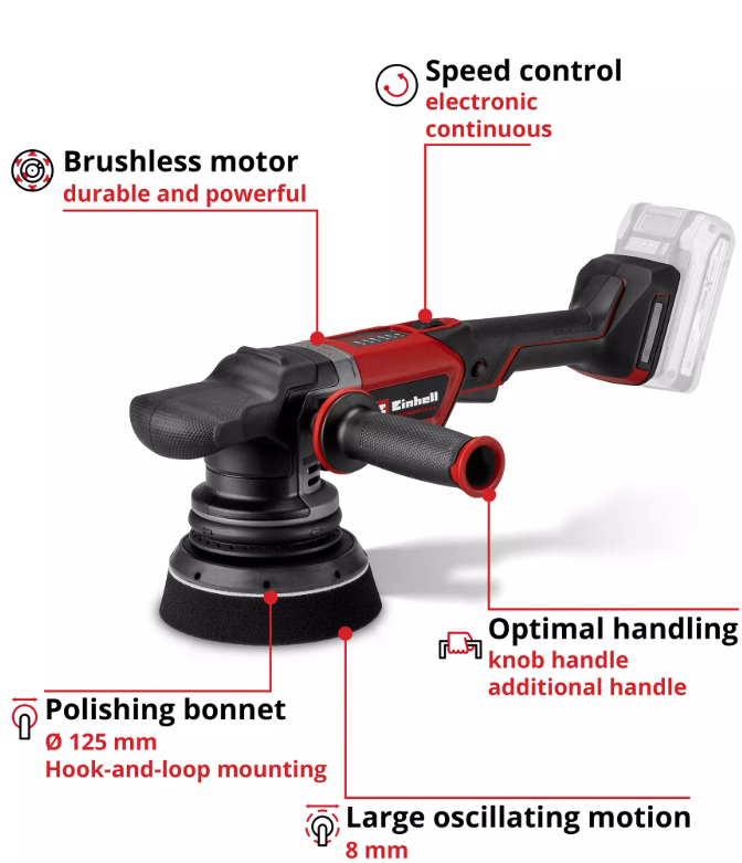 EINHELL PROFESSIONAL aku polirka CP-EP 18/125 Li BL PXC 18V bez baterije - Slika 6
