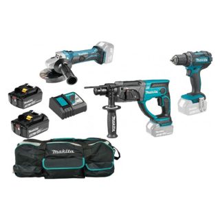 MAKITA aku set DLX3121T - DDF482Z + DGA452Z + DHR202Z 18V 3,0/5,0Ah DC18RC torba