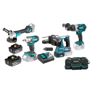 MAKITA aku set DLX3121S - DDF458Z + DGA513Z + DHR243Z + DTW301Z 18V 5,0/ 6,0Ah DC18RD torba