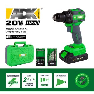 ADK aku udarna bušilica-odvijač SF4E103 set Enex 20V 2,0Ah kovčeg + pribor