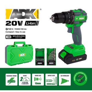 ADK aku udarna bušilica-odvijač SF4E104 set Enex 20V 2,0Ah kovčeg + pribor