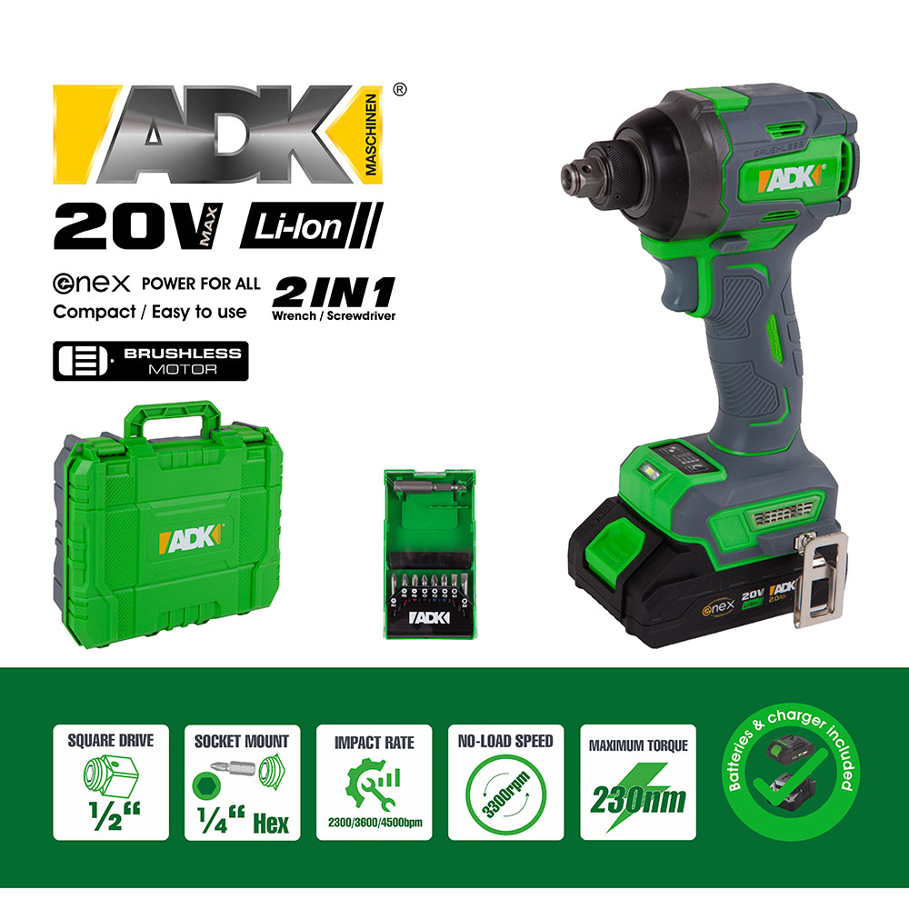 ADK aku udarni odvijač SF4F110 set Enex 20V 2,0Ah kovčeg + pribor