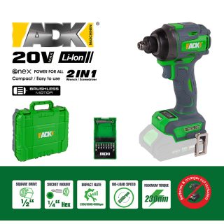 ADK aku udarni odvijač SF4F110 Enex 20V bez baterije kovčeg + pribor