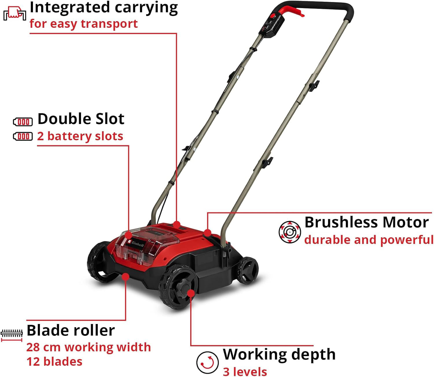EINHELL aku prozračivač trave GC-SC 18/28 DS Li PXC 18V bez baterije - Slika 2