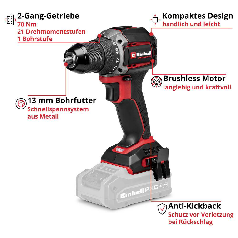 EINHELL PROFESSIONAL aku bušilica TP-CD 18/70-C Li BL PXC 18V bez baterije - Slika 6