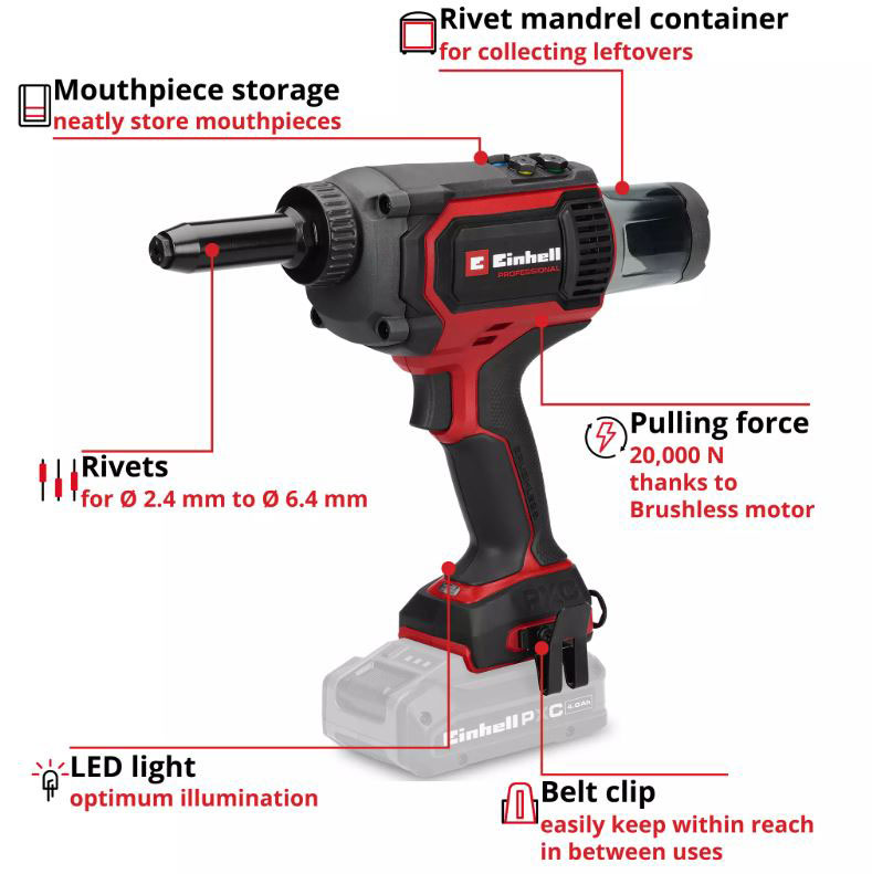 EINHELL PROFESSIONAL aku pištolj za zakovice TP-RG 18/30 Li BL PXC 18V bez baterije - Slika 3