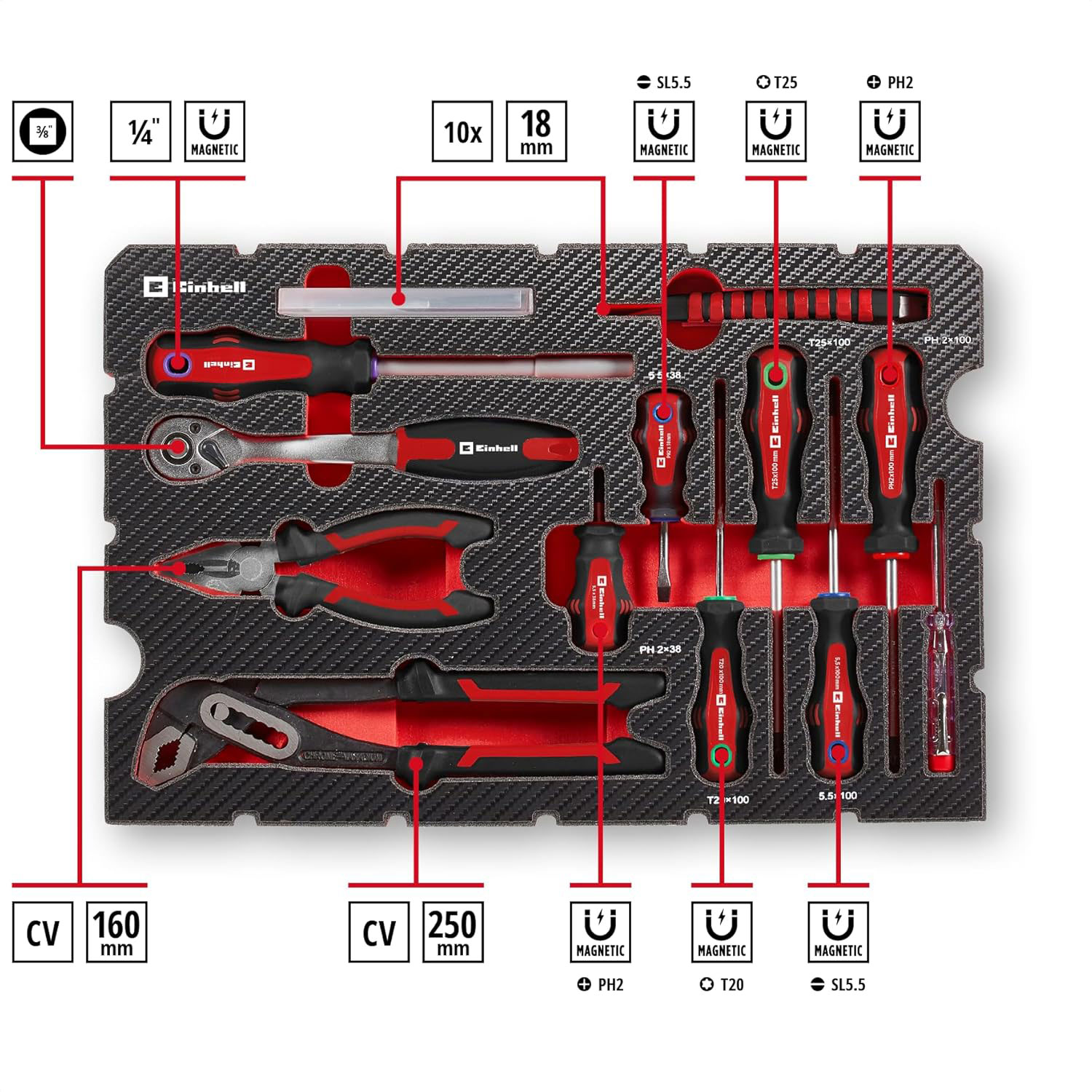EINHELL set ručnog alata u E-Case S-F kovčegu 80-dijelni - Slika 3