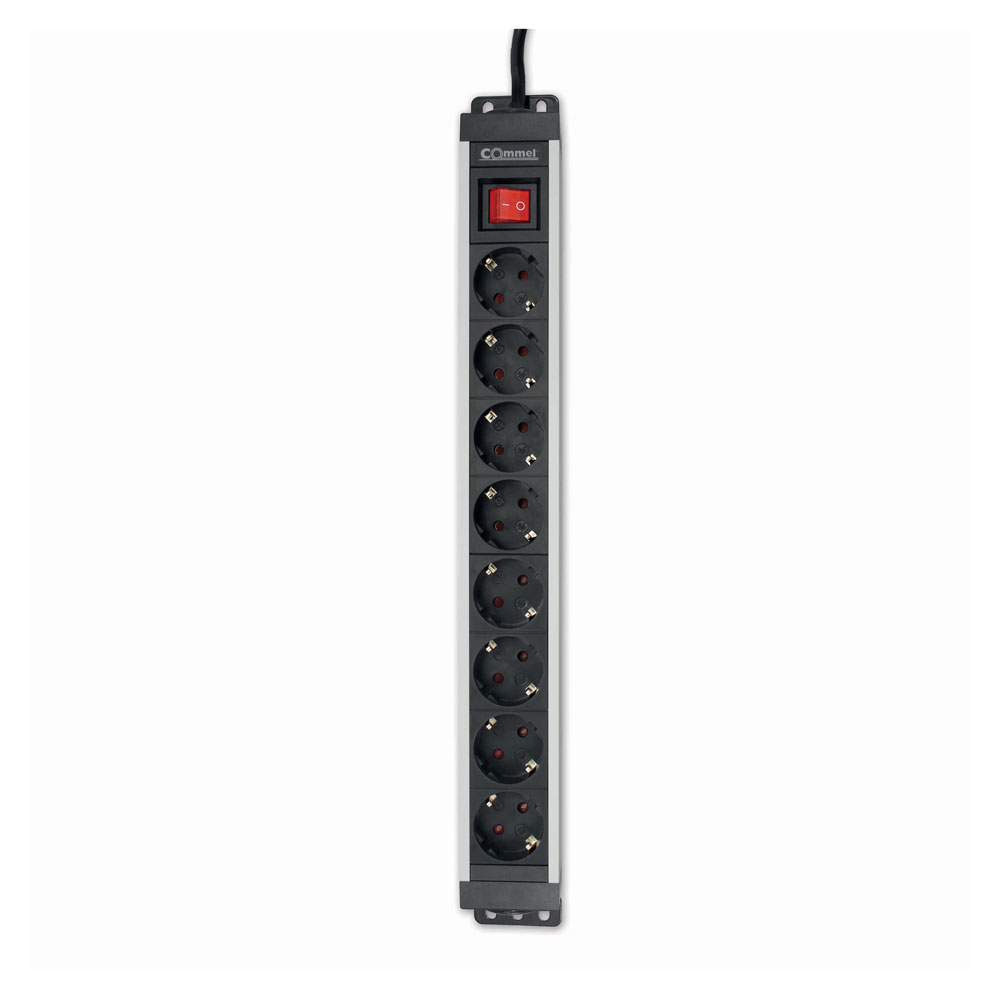 COMMEL produžni kabel 2m 8x utičnica 16A sklopka PDU crni 236-101