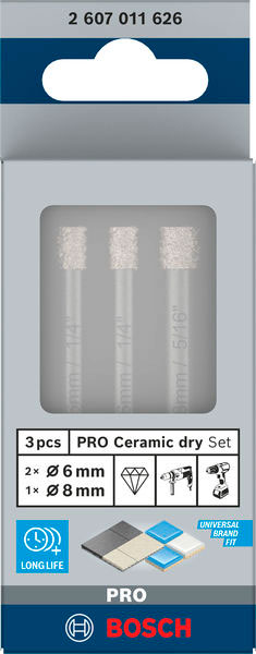 BOSCH set dijamantnih svrdla za keramiku PRO Ceramic dry, 6x66/8x66 mm, 3 kom - Slika 2