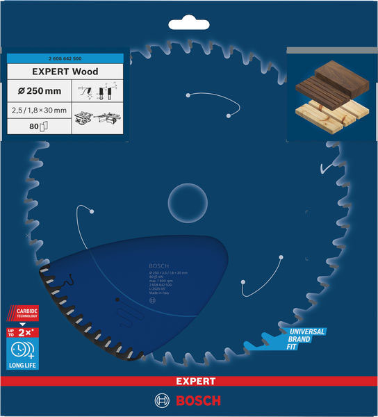 BOSCH list kružne pile za drvo 250x30x2,5 mm, 80Z, Expert Wood Circular - Slika 2
