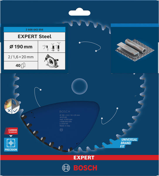 BOSCH list kružne pile za metal, 190x2/1,6x20 mm, Z40, Expert for Steel - Slika 2