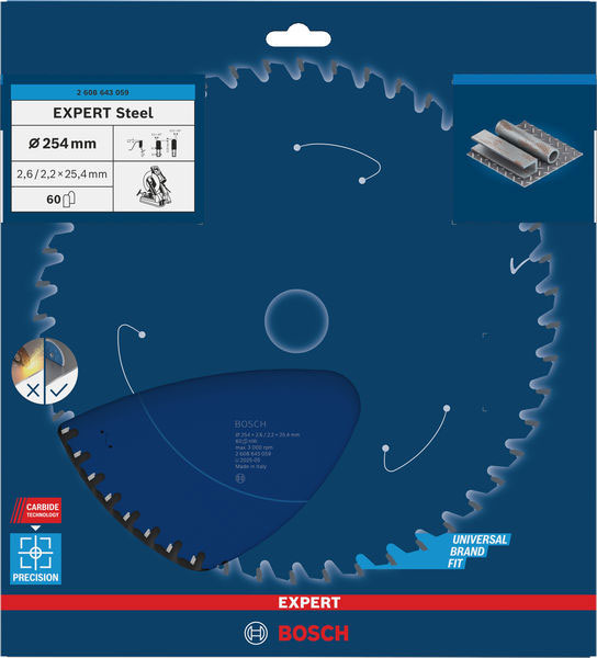 BOSCH list kružne pile za metal, 254x2,6/2,2x25,4 mm, Z60, Expert for Steel - Slika 2