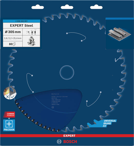 BOSCH list kružne pile za metal, 305x2,6/2,2x25,4 mm, Z80, Expert for Steel - Slika 2