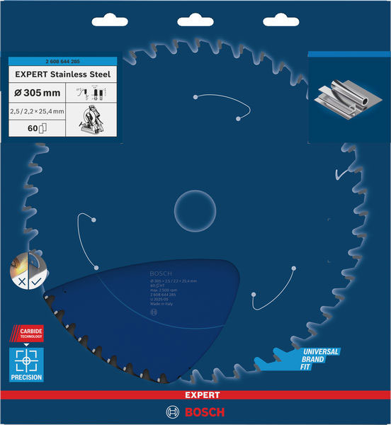BOSCH list kružne pile za metal, 305x2,5/2,2x25,4 mm, Z60, Expert for Stainless Steel - Slika 2