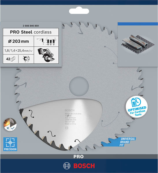BOSCH list kružne pile za metal, 203x1,8/1,4x25,4 mm, Z42, PRO Steel cordless - Slika 2
