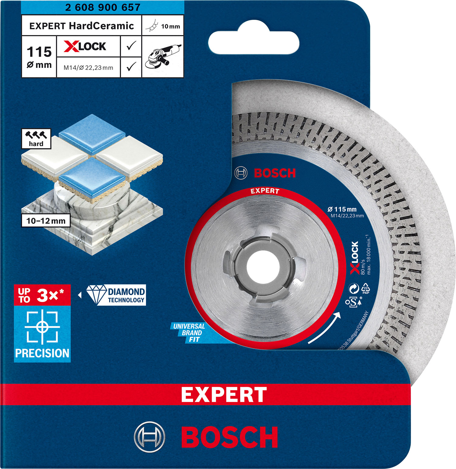 BOSCH dijamantna rezna ploča za kerakiku/kamen EXPERT HardCeramic X-LOCK 115×22,23 mm - Slika 2