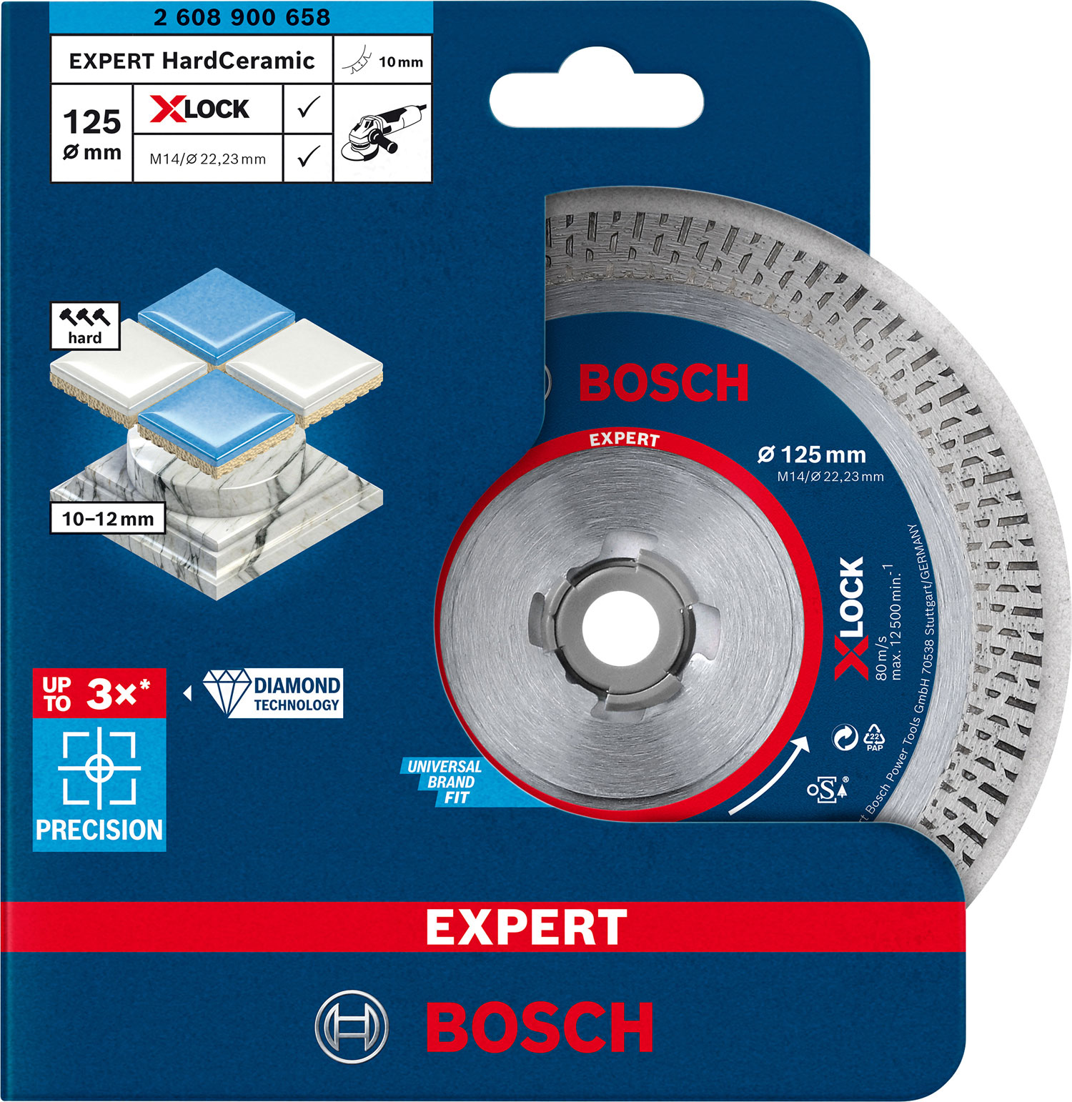 BOSCH dijamantna rezna ploča za kerakiku/kamen EXPERT HardCeramic X-LOCK 125×22,23 mm - Slika 2