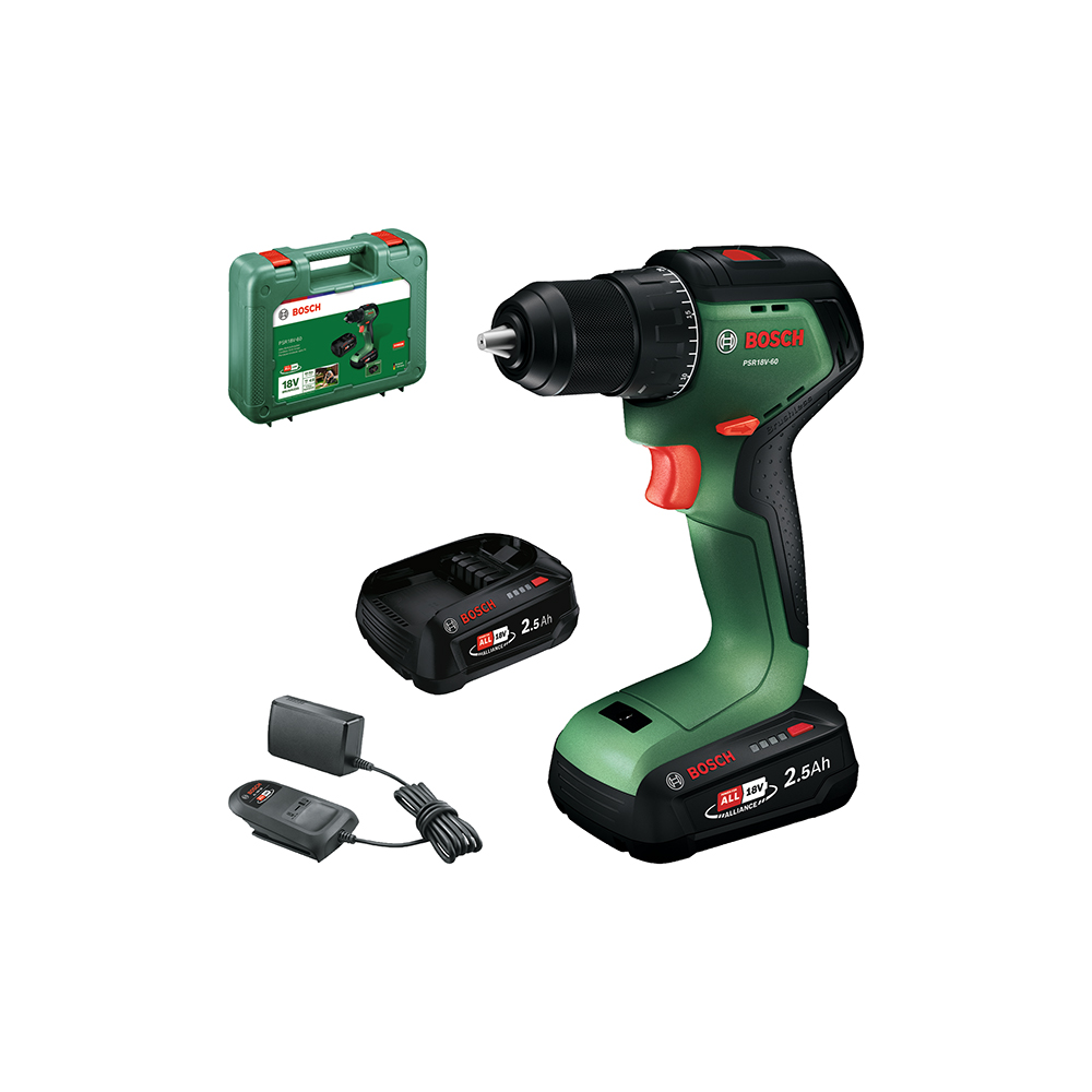 BOSCH aku bušilica-izvijač PSR 18V-60 2xAku 18V 2,5Ah kovčeg