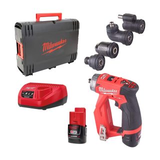 MILWAUKEE aku udarna bušilica-odvijač 4u1 FDDXKIT-202X M12 2xAku 12V 2,0Ah + nastavci