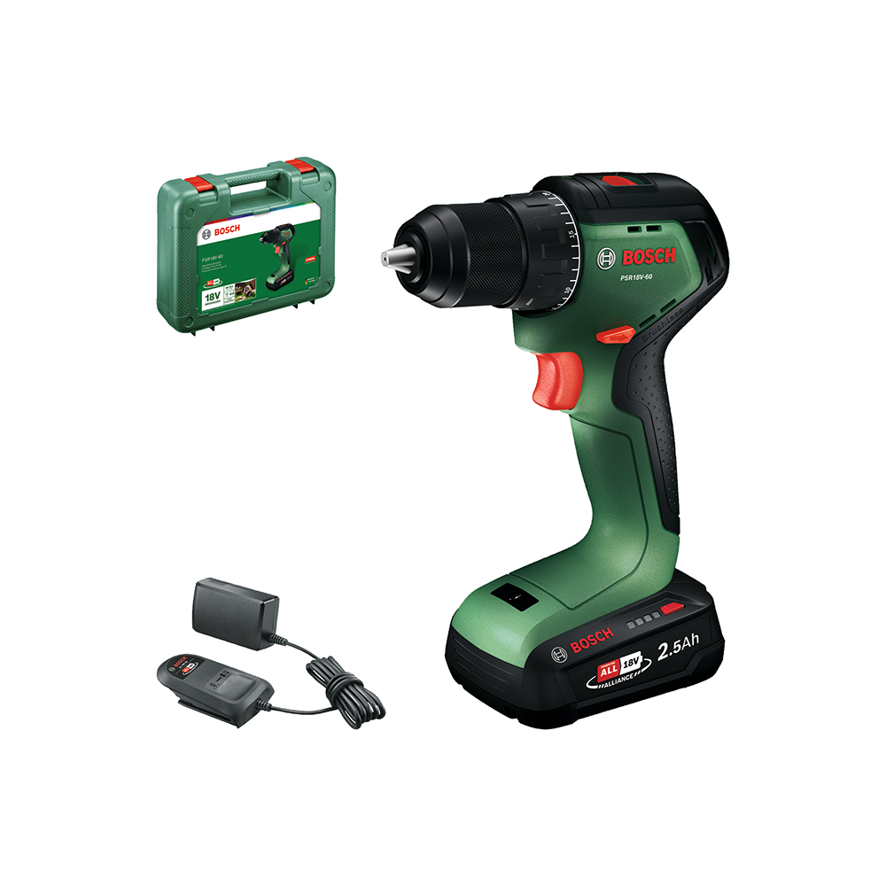 BOSCH aku bušilica-izvijač PSR 18V-60 18V 2,5Ah kovčeg