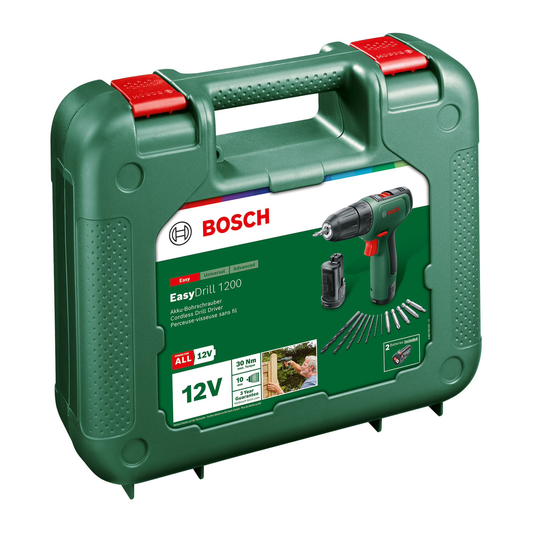 BOSCH aku bušilica-izvijač EasyDrill 1200 2xAku 12V 1,5Ah kovčeg + 34 dj. set pribora - Slika 2